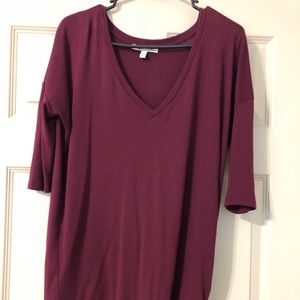 Express Maroon 3/4 sleeve v neck top